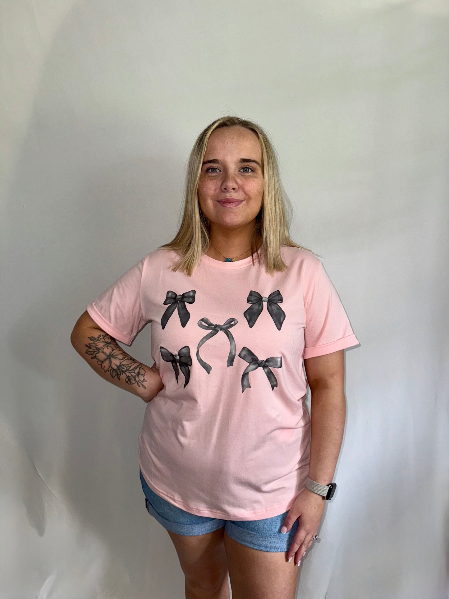 Pink Tee w/ Black Bows