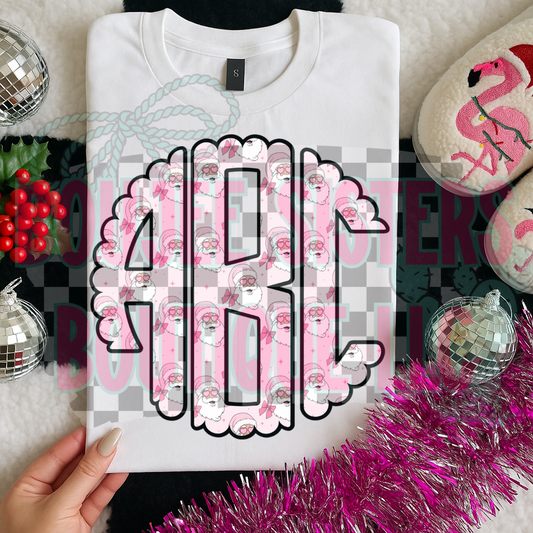 Pink Santa Scalloped Monogram Tee