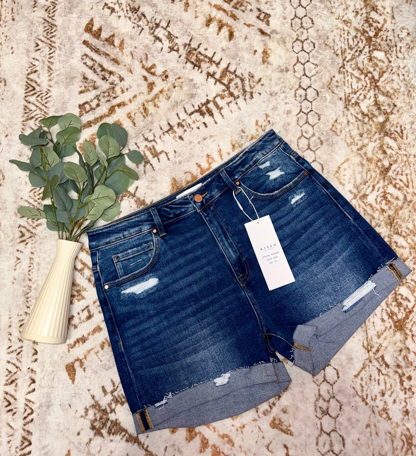 Risen Curvy Mid Rise Cuffed Shorts